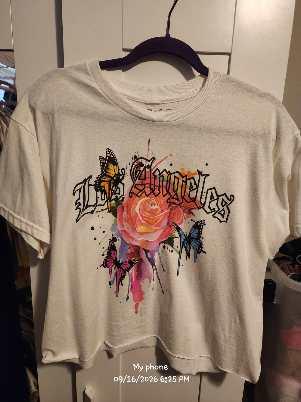 Graphic Los Angeles Rose Crop Tee - White